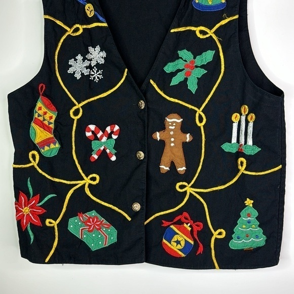 Vintage Highgate Ltd. Black Christmas Vest Size Small 90s - Picture 3 of 8